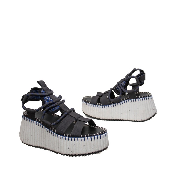CHLOÉ Nama Platform Sport Sandals Black & Blue – US 8.5–9 / UK 6 / EU 39